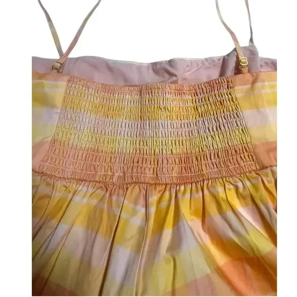 $158 Anthropologie HUTCH Bandeau Romper | sz L, Orange Yellow Plaid NEW! - Picture 9 of 11